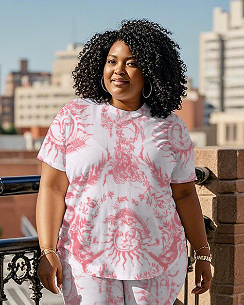 Women's pink pattern T-Shirt & Pants