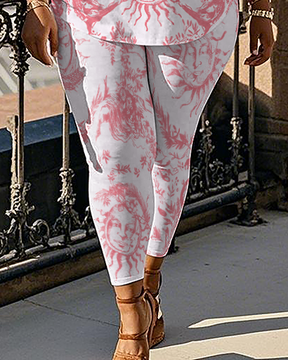Women's pink pattern T-Shirt & Pants