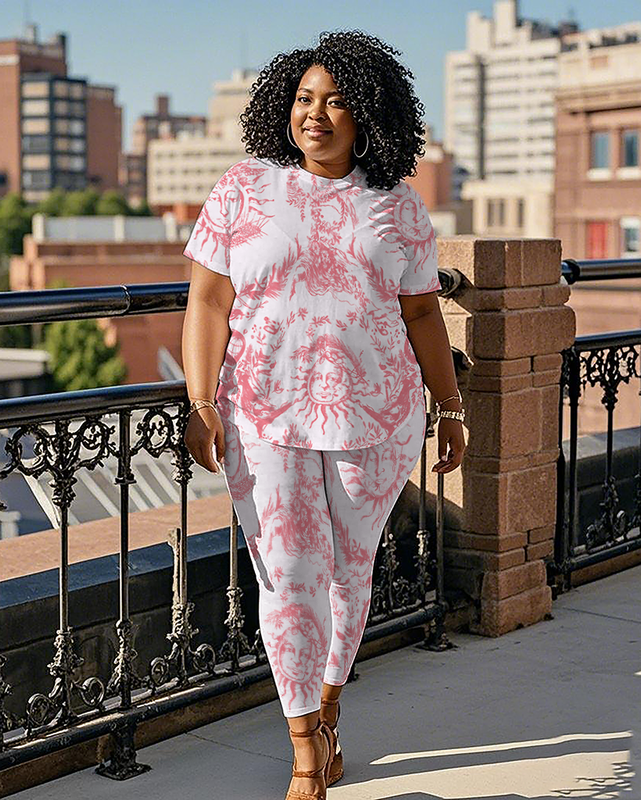 Women's pink pattern T-Shirt & Pants