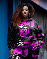 Women's Plus Size Strappy Heart Skull Graffiti Hoodie Set (Two-Pack)